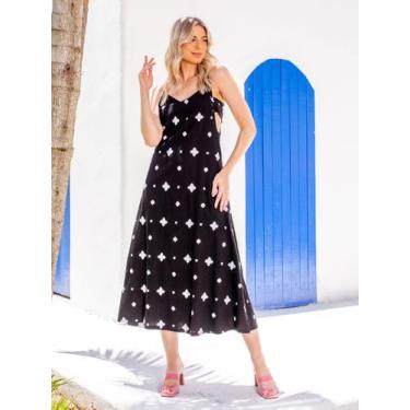 Imagem de Vestido Feminino Midi em Cambraia de Algodão Bordada com Decote Latera