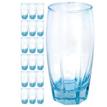 Imagem de Conj. 18 Copos Luxo 370ml Flórida Vidro Azul Grosso Água - Praticasa