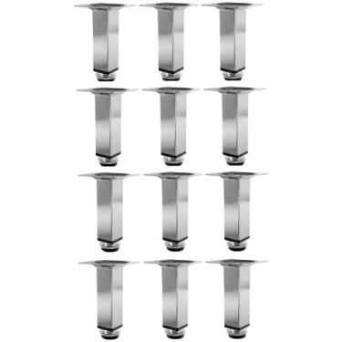 Imagem de Kit 12 Pé Para Móveis Regulável Quadrado Cromado 20cm Aço - HD