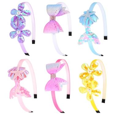 Imagem de Leery Bandanas infantis com glitter, faixa de cabeça infantil com design de estrela de coração, pacote com 6, acessórios de cabelo para meninas