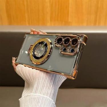 Imagem de Capa com suporte de glitter para Samsung Galaxy S24 S25 Ultra S23 S22 Plus Note 20 Suporte com revestimento gradiente, capa brilhante, T dourado, para Note 20