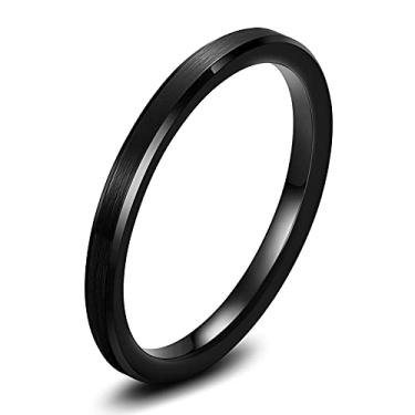 Imagem de TRUMIUM Anéis de tungstênio preto 2 mm, 4 mm, 6 mm, 8 mm, ouro 18 quilates, alianças de casamento com acabamento fosco, bordas chanfradas, ajuste confortável tamanho 4-13, Metal, Carboneto de tungstênio,
