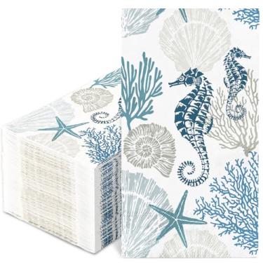 Imagem de Generic AnyDesign Guardanapos de papel para convidados de papel oceano concha coral cavalo-marinho guardanapos de banheiro estrela do mar guardanapo de toalha de mão descartável para suprimentos de