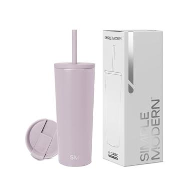 Imagem de Simple Modern Copo isolado com tampa e canudo | Copo de café gelado reutilizável garrafa de água de aço inoxidável caneca de viagem | Presentes para mulheres e homens para ela | Coleção clássica | 680