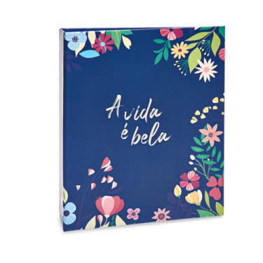 Imagem de Álbum de fotos Ical, encadernação tradicional, para 120 fotos 10x15cm - envelope plástico transparente - linha Floral - modelo azul floral - a vida é bela - 322