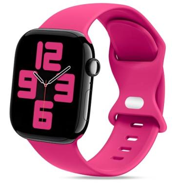 Imagem de STG Sport Pulseira de relógio compatível com Apple Watch de 38 mm, 40 mm, 41 mm, 42 mm, 44 mm, 45 mm, 49 mm, P/M M/G, para mulheres/homens, à prova d'água, silicone macio, acessórios para iWatch Ultra SE Series 8/7/6/5/4/3/2/1 (42 mm/44 mm/45 mm/49 mm S/M, rosa choque)