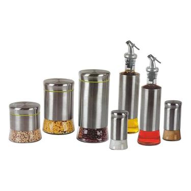 Imagem de Conjunto Porta Mantimentos e Galheteiro em Inox 7 Peças Wincy