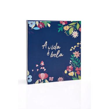 Imagem de Álbum de fotos Ical, encadernação tradicional, para 300 fotos 10x15cm - envelope plástico transparente - linha Floral - modelo azul floral - a vida é bela - 322