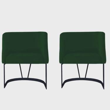 Imagem de Kit 02 Poltrona Cadeira Aurora Luxo Confort Industrial Ferro Preto Veludo Verde Escuro - Ahz Móveis