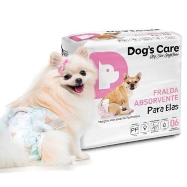 Imagem de DOG’S CARE Fralda Descartável Para Cães Fêmeas de 3kg - Fralda Absorvente Para Cachorros Idosos e Filhotes - Tamanho PP - 6 Unidades