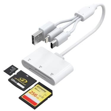 Imagem de Ardaddyn Leitor de cartão XD para iPhone, adaptador de cartão SD/TF/XD 3 em 1 – Lightning + USB A + USB C Leitor de cartão SD Plug & Play, leitor de cartão de memória OTG para iPhone 16/15/14/iPad/PC