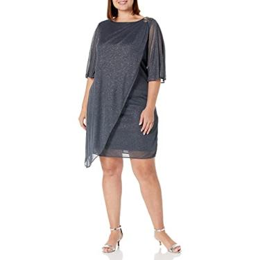 Imagem de S.L. Fashions Vestido feminino plus size curto capelet com detalhe de contas no ombro, Fumê, 54