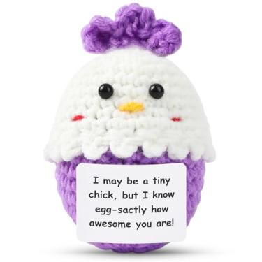 Imagem de JULEASEL Mini Chicken Easter Basket Essentials Stuffers for Teens Kids Girls Gifts Positive Crochet Animals Emotional Chick in Eggshell Easter Gifts for Friend Sister Daughter
