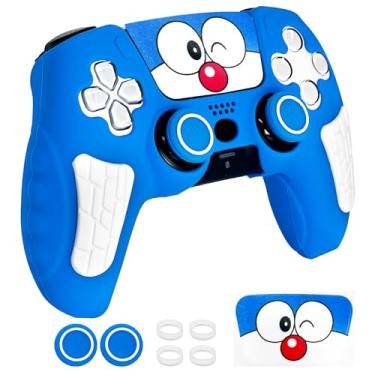 Imagem de HLRAO Blue Anti Slip PS5 Controller Skin Set,Soft Protective Controller Cover Case for PlayStation 5/Slim/Pro Control with Touch Pad Stickers and 2 Thumb Grip Caps