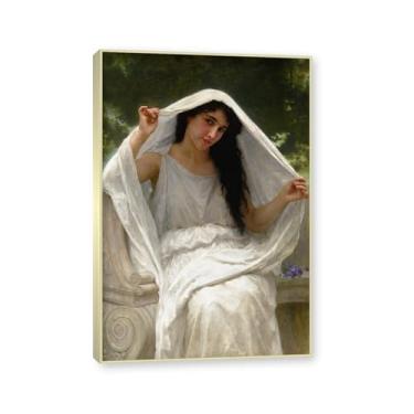 Imagem de NHLDZYH Moldura dourada champanhe. Impressões de arte William Adolphe Bouguereau - Pintura de retrato - (O véu) - Pôster temático de mitologia grega - Pôster de decoração de parede vintage. 40 x 60 cm