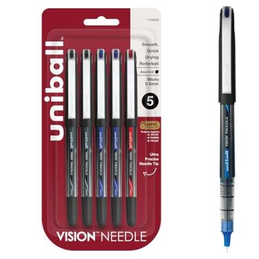 Imagem de Uni-Ball Canetas esferográficas Vision Needle, pacote com 5, canetas micro pontas com tinta de 0,5 mm