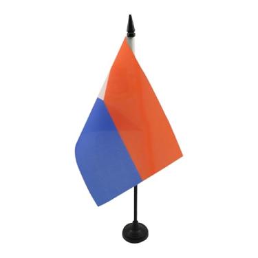 Imagem de Bandeira de mesa de Sint Maarten 12 cm x 20.3 cm - Bandeira de mesa de Saint Martin 21 x 14 cm - Bastão e base de plástico preto - Drapeau Pays de Saint-Martin AZ FLAG