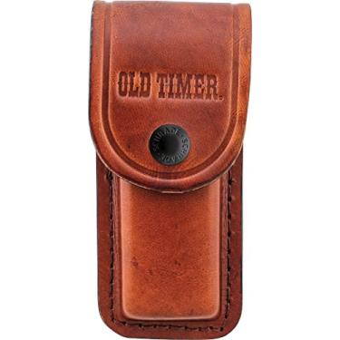 Imagem de Old Timer LS2 Cinto de Couro Marrom Tamanho Grande Bainha com Fecho de Botão, Exterior Rígido e Tamanho Conveniente com Canivetes de Bolso Dobráveis Tradicionais ou Multiferramentas para EDC, Acampamento, Caça e Ambientes Externos