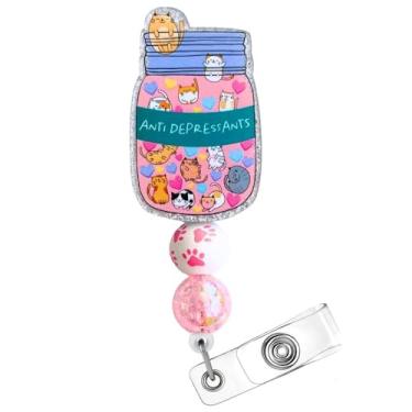 Imagem de Carretel de crachá único antidepressivos – Design fofo para amantes de gatos, clipe retrátil para enfermeiros, equipe médica, hospitais, clínicas e acessórios de trabalho, conscientização de saúde