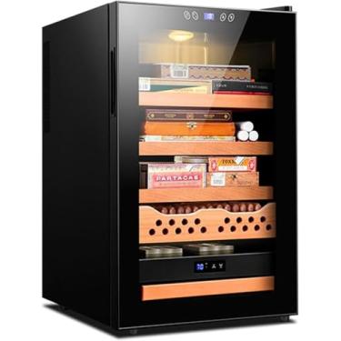 Imagem de Gabinete de cigarro de 70L, um humidor eletrônico de refrigerador, gabinete humidor com prateleiras de madeira de cedro, geladeira de charuto de resfriamento elétrico, 400 charutos hidratant