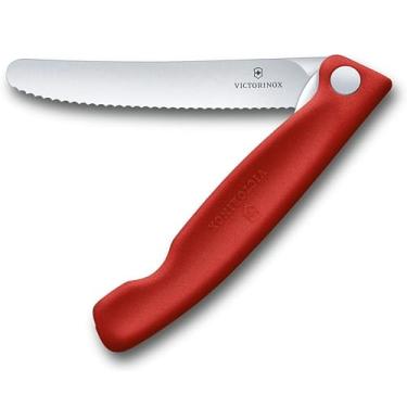 Imagem de Victorinox Faca de descascar dobrável clássica suíça, borda ondulada, vermelha, 11 cm
