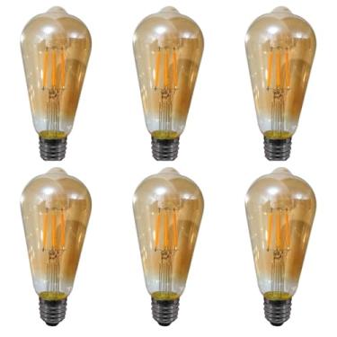 Imagem de Kit 6x Lâmpada Filamento Led St64 Retrô Vintage Âmbar 4W Bivolt