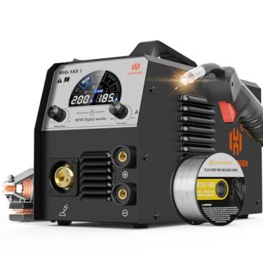 Imagem de H HZXVOGEN Soldador MIG 185A, 4 em 1 Gas MIG/Flux Core Gasless MIG/Lift TIG/Stick Welder, 110V 220V IGBT Inverter Synergy Multi Process Welding Machine Display LED grande para iniciantes