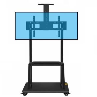 Imagem de Suporte Para Tv Pedestal Com Prateleira Rodinhas Estante De Chao Para Monitor Televisao Ajustavel Universal