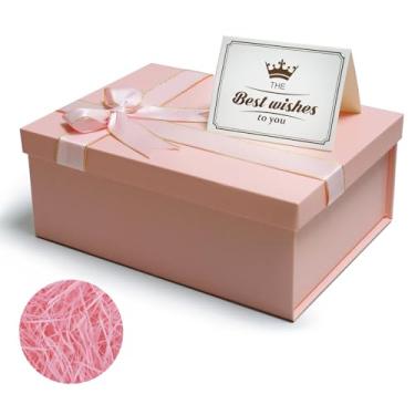 Imagem de Eerbaier Caixa De Presente Rosa Com Tampa Para - 8,8 X 6,3 3,5" Pequena, Enchimento Papel Ráfia Vazio E Cartão Felicitações