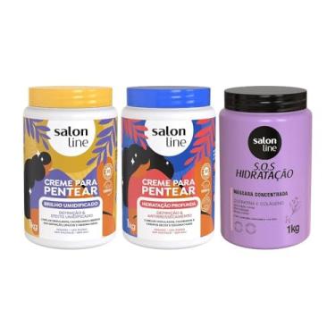 Imagem de Salon Line, Kit com 2 Cremes de Pentear Hidratação e Brilho + Máscara de Hidratação S.O.S Hidratação, Somente a Máscara Não é Vegana - Para Todos os Tipos de Cabelos, 1 kg