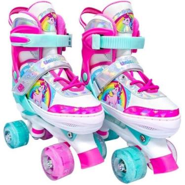 Imagem de Patins Roller Ajustável Unicórnio Tamanho P 30-33 Com Luz - Dm Toys