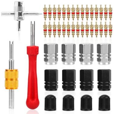 Imagem de BOXOB Conjunto de ferramentas de haste de válvula de pneu, extrator de núcleo de válvula 4 em 1 e chave de uso duplo 3 tipos de tampas de haste para manutenção de pneus de carro, caminhão e