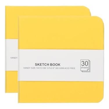 Imagem de PATIKIL Caderno de desenho de papel aquarela 4x4, 2 peças, 30 folhas, 300 g/m2/92 kg, caderno de aquarela sem ácido, blocos de papel para pintura, amarelo