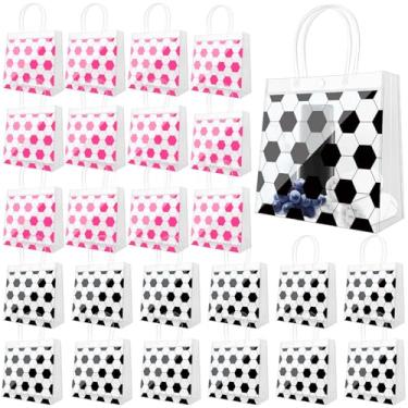 Imagem de Demonwer 24 peças de bolsa transparente de futebol com alças 2 estilos rosa e preto sacos de doces de presente de festa tema esportivo PVC para presentes de aniversário do time 20 × 8 cm