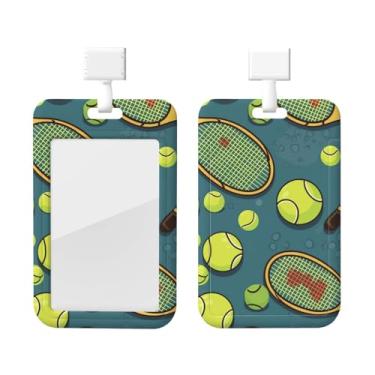 Imagem de Raquetes de tênis engraçadas e bolas de tênis estampadas, porta-crachás de identificação, porta-cartões com cordões para escritório, cartão de acesso, cartão de metrô