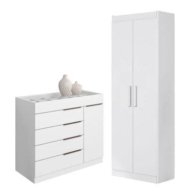 Imagem de Cômoda Sapateira Sevilha 2004147 E Armário Multiuso 2000191 Branco Brilho - Aramóveis