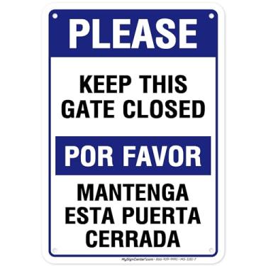 Imagem de Placa Please Keep Gate Closed - inglês e espanhol, alumínio de grau industrial de 17,78 x 25,40 cm, fácil de montar, resistente à ferrugem, interno/externo, feito nos EUA por MY SIGN CENTER