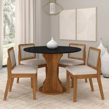 Imagem de Mesa Redonda Andria 4 Cadeiras Sextavadas Freijó/pto/bouclé Off - M.a