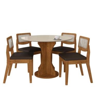 Imagem de Mesa Linares Com 4 Cadeiras Sextavada Freijó/off/corino Marrom - M.a