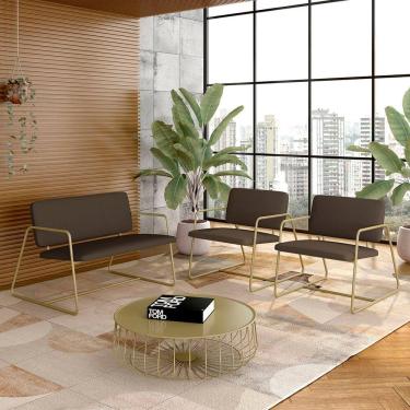 Imagem de Conjunto Namoradeira E Poltronas Sintra Industrial Dourado/marrom- M.a