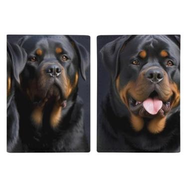 Imagem de Papel de parede Rottweiler Suporte de passaporte de couro feito à mão com compartimento para cartão e ingresso, capa de passaporte de fácil acesso, carteira de passaporte, suporte de passaporte para