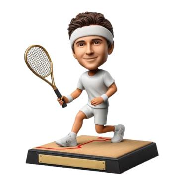 Imagem de Bobblehead de jogador de tênis personalizado com raquete presente ideal para entusiastas de tênis, fãs de esportes, pai, namorado, irmão, decoração dinâmica de mesa, lembrança feita à mão