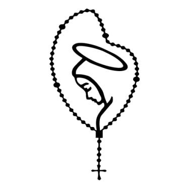 Imagem de Adesivo Decorativo Terço Nossa Senhora Devoção Religioso para Notebook Capacete Carro Caminhão Paredes vários tamanhos (PRETO, 13,1X25cm)