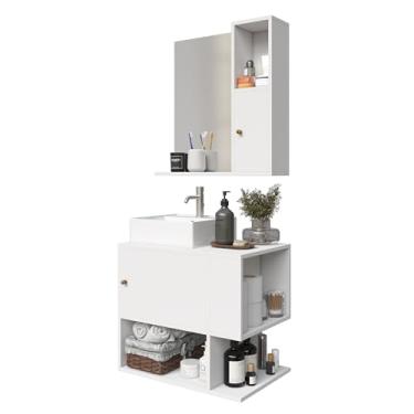 Imagem de Conjunto Armário De Banheiro Beauty Luxo Gabinete Com Cuba Apoio Sobrepor Pia E Espelheira (Branco)