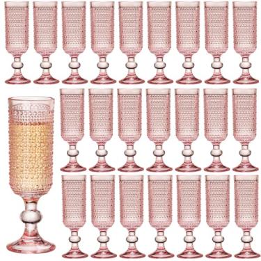 Imagem de XKXKKE 24 peças de taças de champanhe de vidro de 142 g, taças de vinho espumante vintage Hobnail com contas de vidro colorido em relevo para champanhe, cava, prosecco, festa, casamento, bar, conjunto