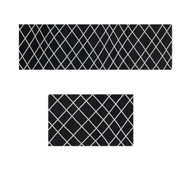 Imagem de Jogo Tapete Cozinha Antiderrapante 48x60 48x120 Oa Ptk Vr (M07Ptk PRETO Branco - ESTAMPADO)