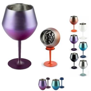 Imagem de Taça Térmica Prismática Aço Inoxidável 410ml, Copo e Taça 2 em 1 com Haste Removível, Parede Dupla com Isolamento a Vácuo, Vinho, Gin, Base de Silicone Não Arranhar, Lava-Louça, Marca ATM (Roxo)