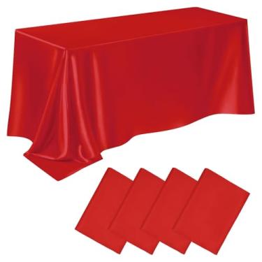 Imagem de HADEEONG Pacote com 4 toalhas de mesa retangulares de cetim 127 x 261 cm, capa de mesa lavável resistente a manchas e vincos, tecido liso, toalha de mesa de seda brilhante para mesa de jantar, eventos