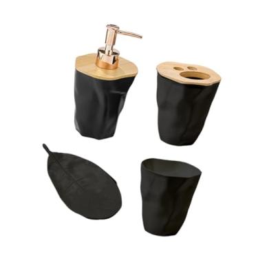 Imagem de IEUDNS Conjunto de acessórios para banheiro, conjunto prático de banheiro de hotel, decoração de fazenda, 4 peças para penteadeiras, amigos, apartamento, Preto