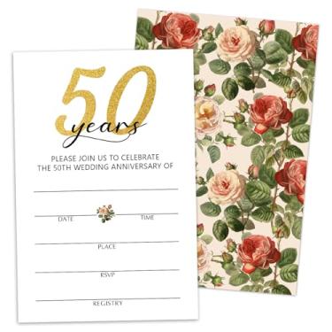 Imagem de Cartões de convites de chá de panela de aniversário de 50 anos, conjunto de 25 cartões de convites de casamento de 50 anos com envelopes para suprimentos de festa de casamento para casais - T05